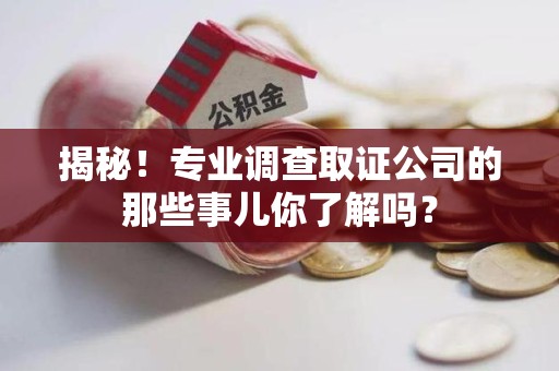 鹰潭揭秘！专业调查取证公司的那些事儿你了解吗？