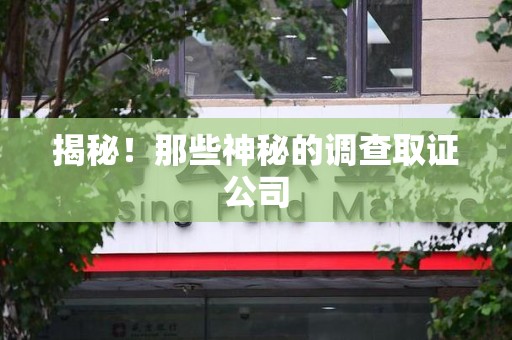 鹰潭揭秘！那些神秘的调查取证公司