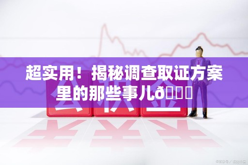 鹰潭超实用！揭秘调查取证方案里的那些事儿😎